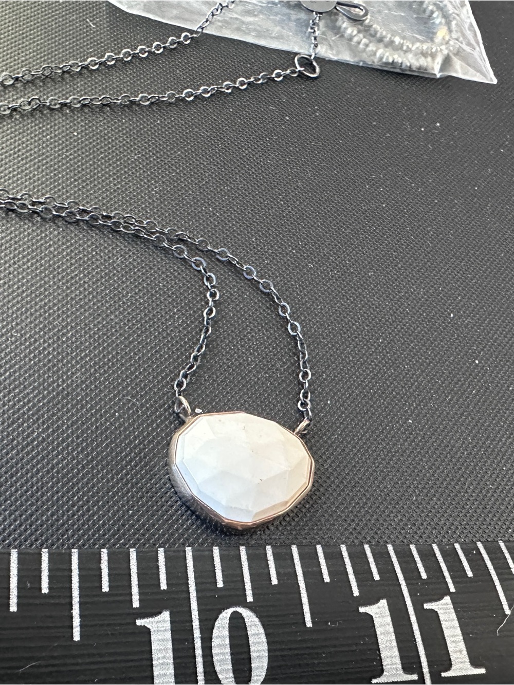 Melissa Joy Manning 14K Gold Bezel White Chalcedony Oxidized Silver Necklace